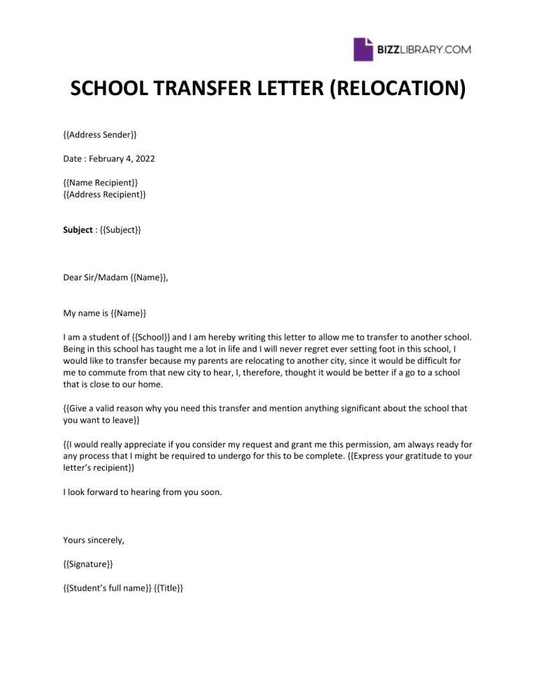 Reason For Transfer School Letter