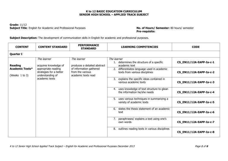 EAPP Curriculum Guide Senior High School