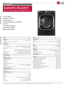 LG Clothes Dryer DLEX4370K DLEX4370 DLGX4371 Spec Sheet