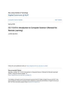 CS 113-014  Introduction to Computer Science I (Revised for Remot