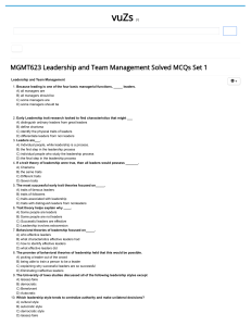 MGMT623 Leadership and Team Management Solved MCQs Set 1