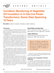 Condition monitoring of vegetable oil insulation in in-service power transformers some data spanning 10 years