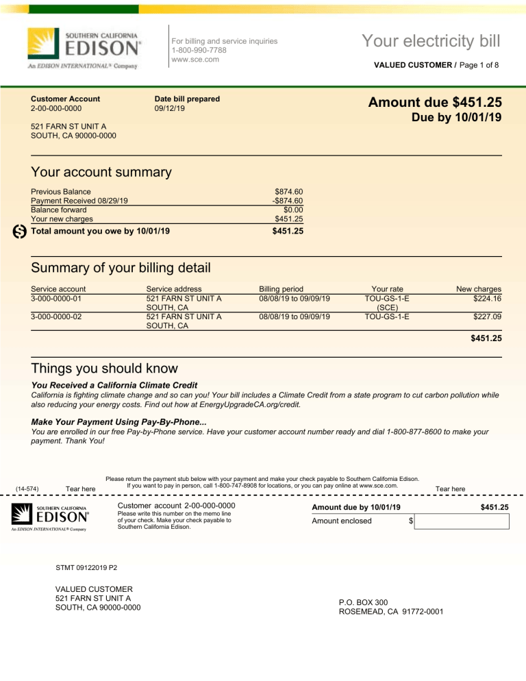 Edison Utility Bill