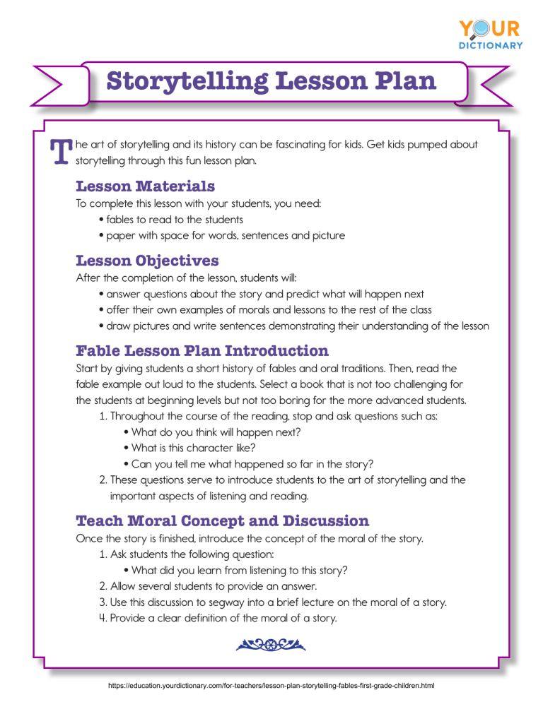 Storytelling Lesson Plan For Kindergarten