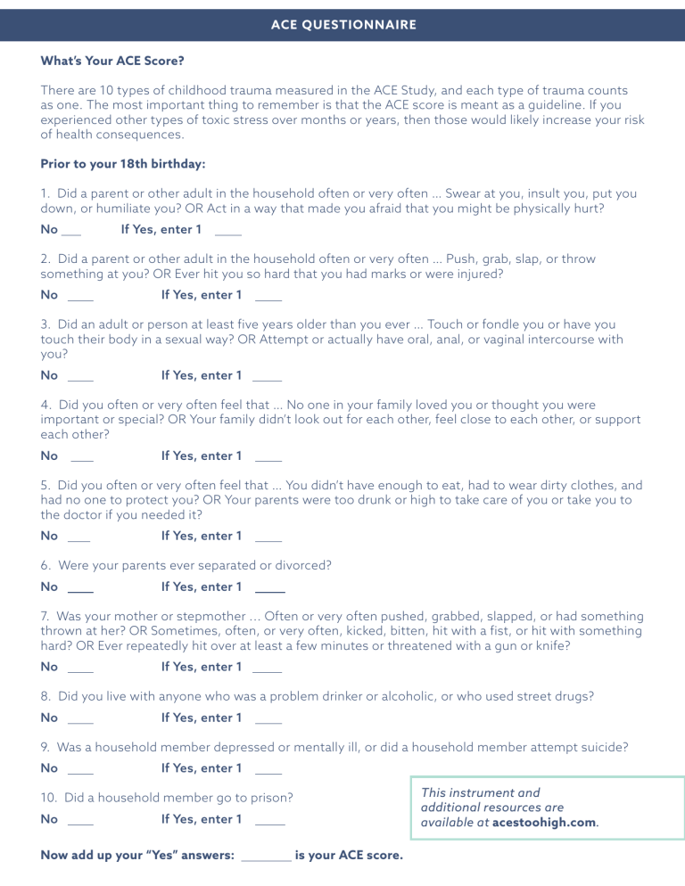ACEs Questionnaire 76 