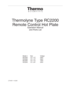 USER MANUAL AND PARTS LIST - BARNSTEAD - FOR SERIAL NUMBERS STARTING WITH 410 - LT410X1 - REMOTE CONTROL HOT PLATE