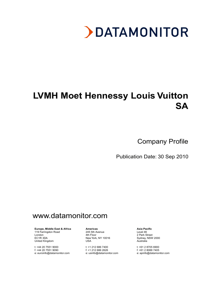 LVMH MOET HENNESSY LOUIS VUITTON SA Company Profile and SWOT
