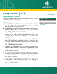 Lucky Cement (LUCK)  - Analyst Briefing Highlights - 31012022