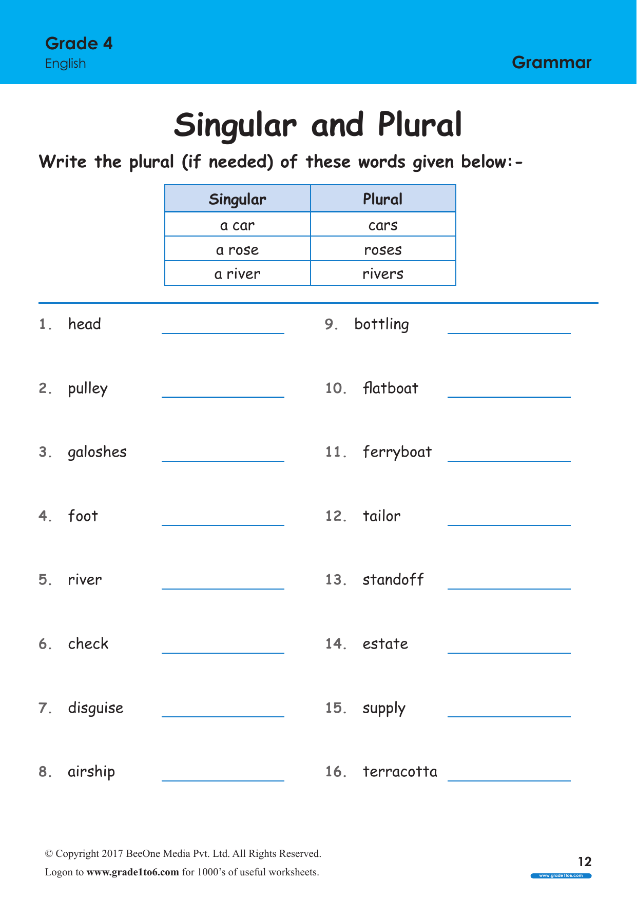 singular plural worksheets free for grade 4 class 4 ib cbse icse k12