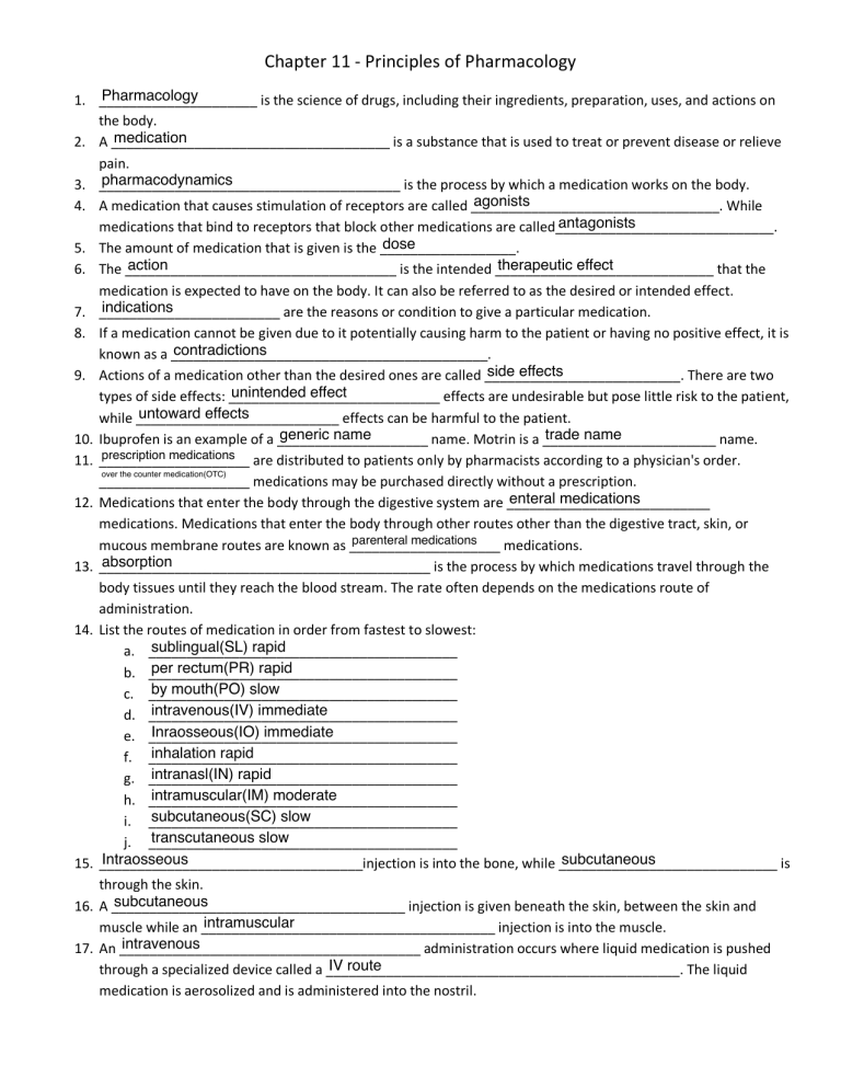 Chapter 11 Pharmacology Worksheet