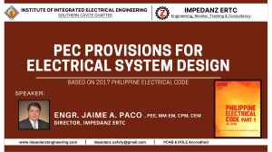 PEC PROVISIONS FOR ELECTRICAL SYSTEM DESIGN BY JAIME PACO - JULY 31