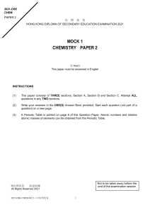 2021 DSE Chemistry Paper 2 Mock Exam