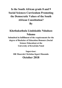 IstheSouthAfricangrade8and9SocialSciencesCurriculumPromotingtheDemocraticValuesoftheSouthAfricanConstitution