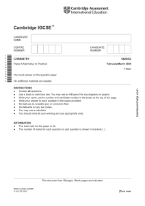 Cambridge IGCSE Chemistry Exam Paper 0620/62