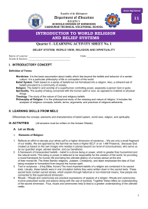 Introduction to World Religion week 1 Learning Activity Sheet