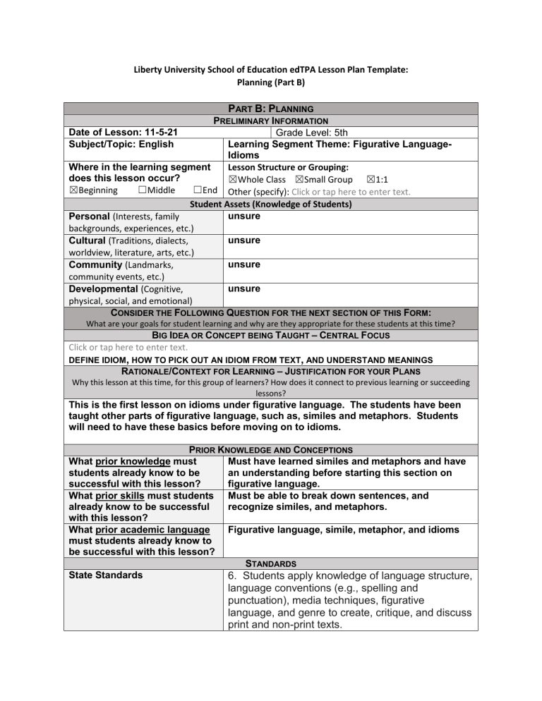 EdTPA Task 1 Lesson Plan Template