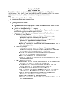 Transportation Model (Quick Notes)