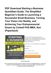 *^Full Book Starting A Business QuickStart Guide The Simplified Beginner s Guide To Launching A Suc#
