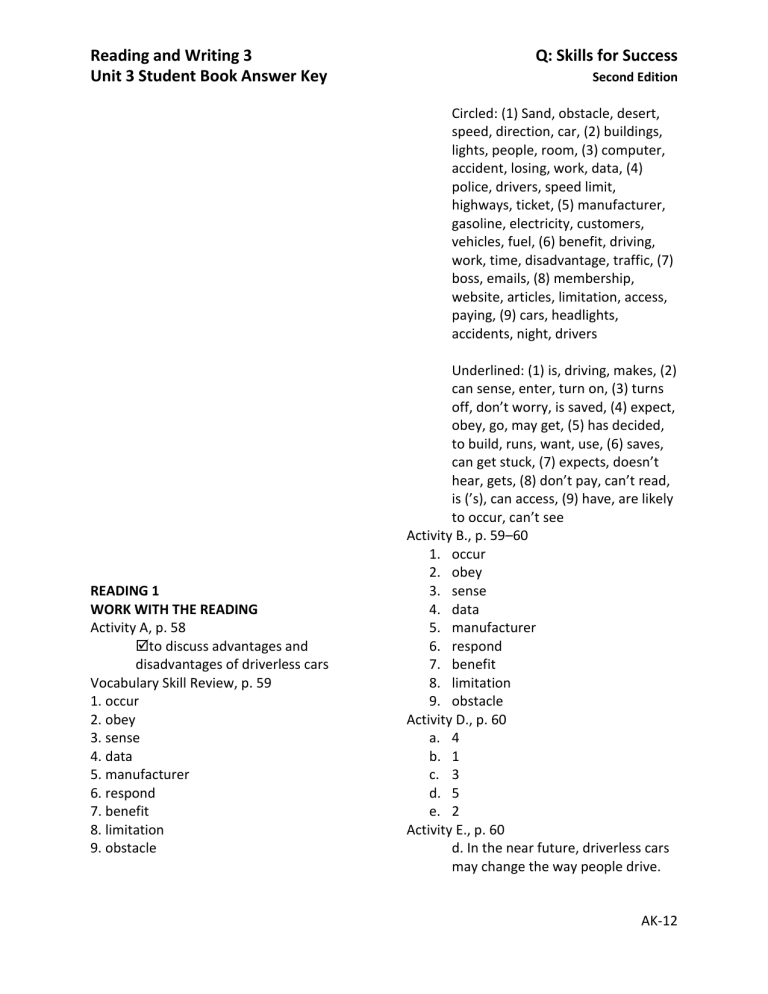 3 Unit 3 Answe Key