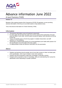 A-Level Chemistry Advance Information June 2022