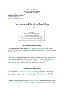 Educational Psychology.Melle Boussouira.Field of Linguistique. Introduction to Educational Psychology.
