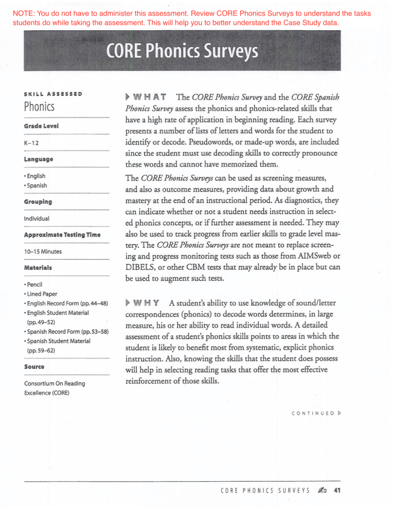 LMCSP2 HO CORE Phonics Survey