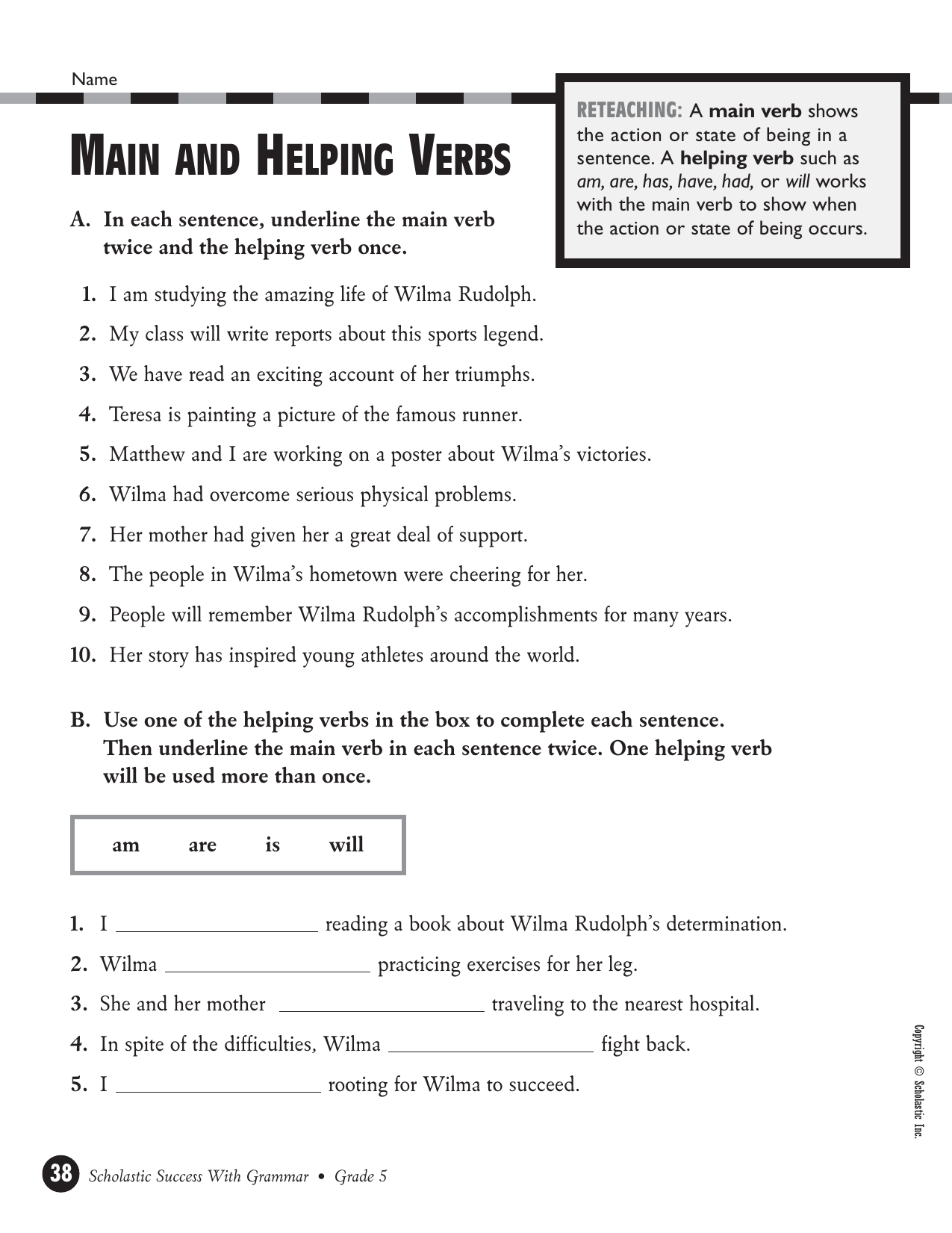 Helping Verbs Worksheets K5 Learning Main And Helping Verbs Exercise 