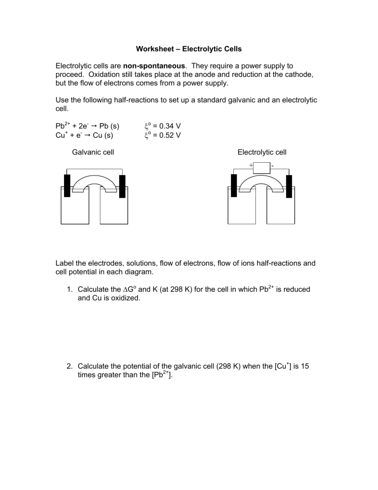 Worksheet electrolytic Cell