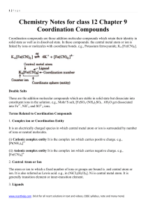 Chemistry Notes for class 12 Chapter 9 Coordination Compounds 