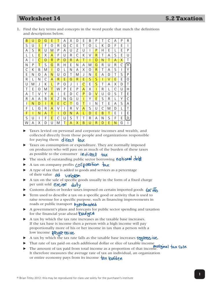 taxation worksheet homework