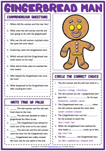 gingerbread man esl printable reading comprehension questions worksheet for kids