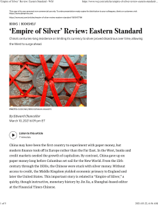 ‘Empire of Silver’ Review Eastern Standard - WSJ