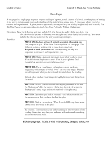 one-pager directions for Much Ado About Nothing