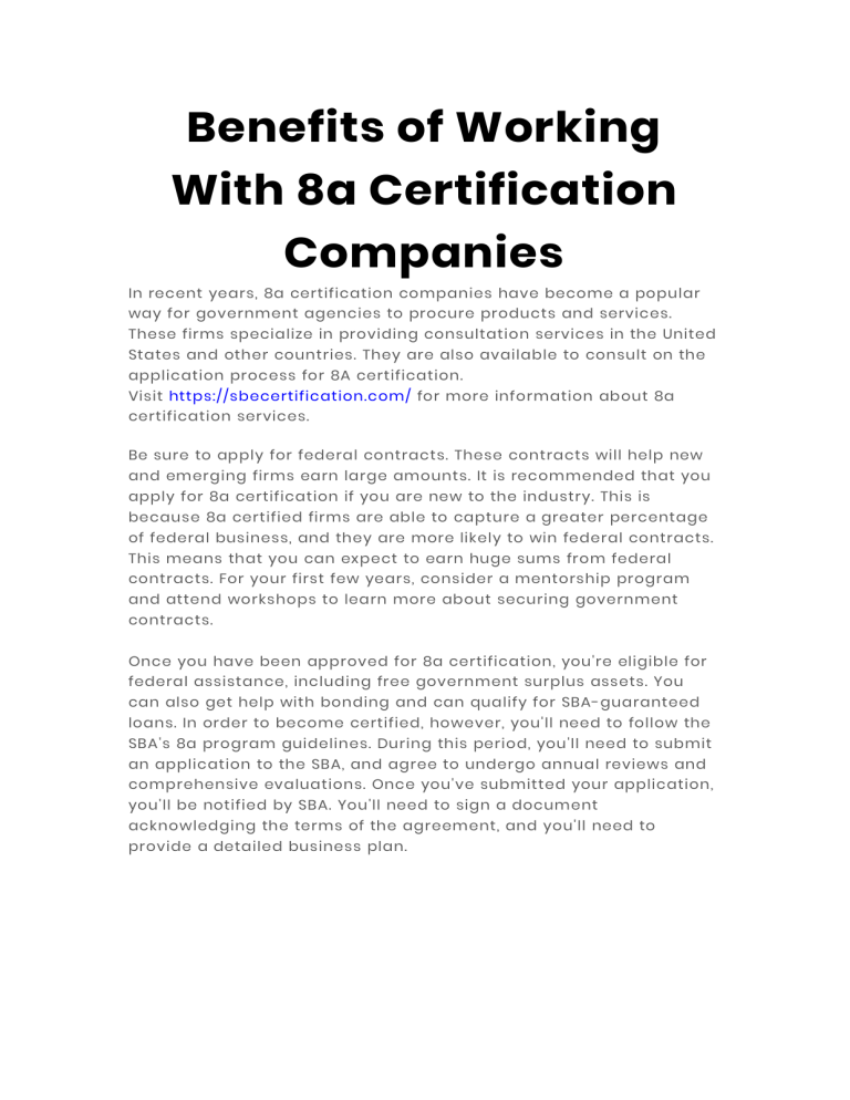 Benefits of Working With 8a Certification Companies