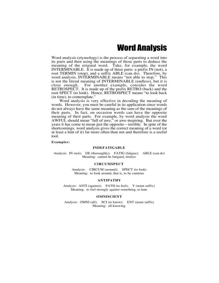 Example Sentences For Word Analysis