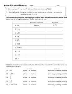 Rational and Irrational Worksheet Lesson plan 1 (EDUC 376)