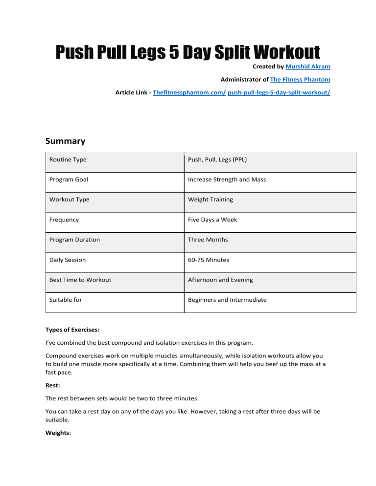 Push pull legs 5 day split pdf