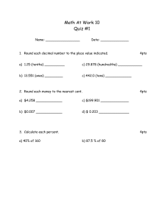 Math At Work 10 Quiz #1 Get ready and part of section 1 