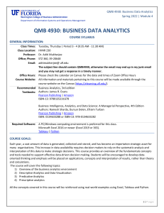 QMB 4930 Business Data Analytics Syllabus - University of Florida