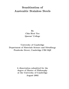 Sensitisation of Austenitic Stainless Steels