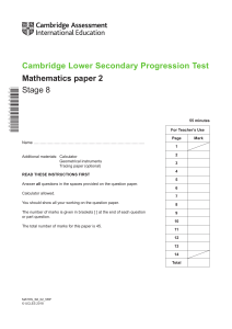 Cambridge Lower Secondary Progression Test - Mathematics 2018 Stage 8 - Paper 2 Question