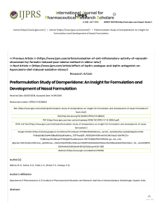 Preformulation Study of Domperidone  An Insight for Formulation and Development of Nasal Formulation - IJPRS