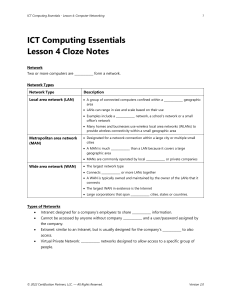 ICT Computing Cloze Notes Lesson 4-Handout