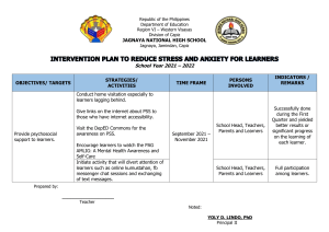 PSS Intervention Plan to reduce stress and anxiety for learners - by Maryjoy Llanda