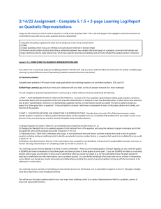 2 14 22 Assignment - Complete 5.1.5 + 2-page Learning Log Report on Quadratic Representations