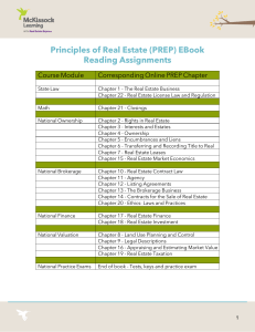 Principles of Real Estate READING ASSIGNMENTS LIST