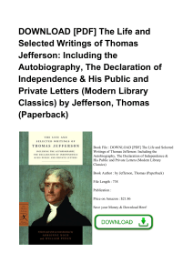 ^*Download Book The Life And Selected Writings Of Thomas Jefferson Including The Autobiography The D [PDF]#