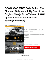 ^*Download Book Code Talker The First And Only Memoir By One Of The Original Navajo Code Talkers Of W [PDF]#