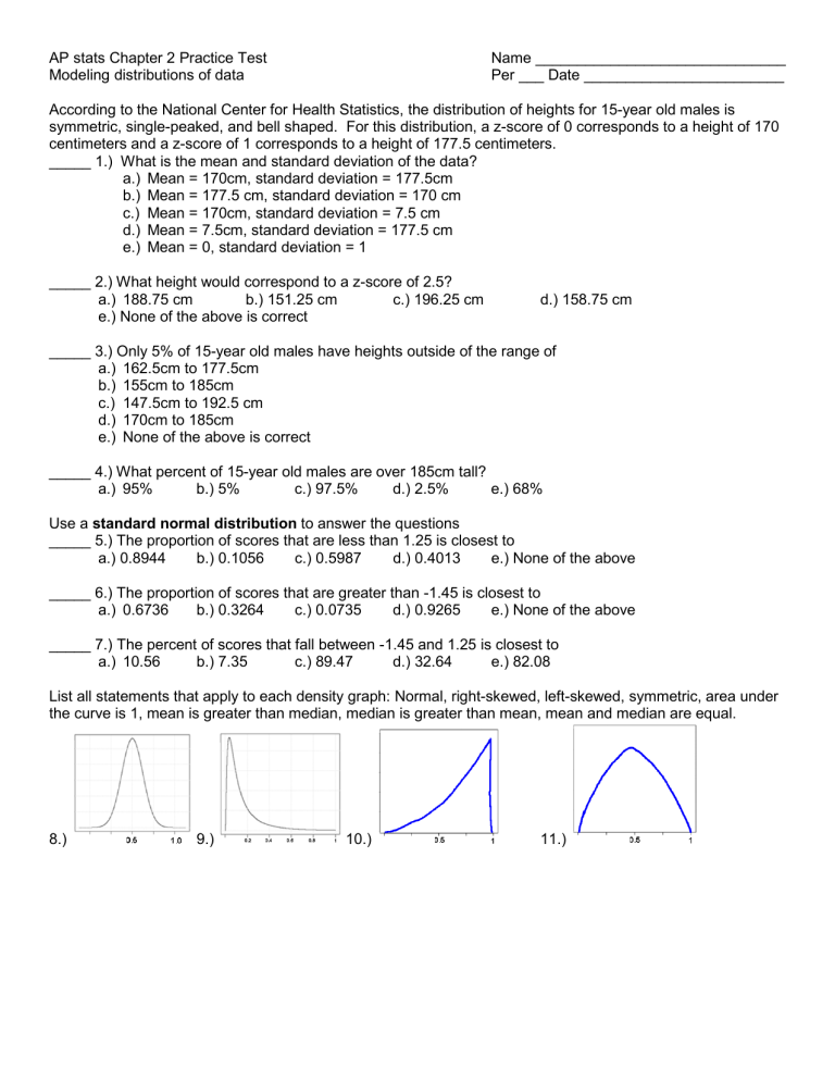 AP Stats Chapter 2 Practice Test 2017