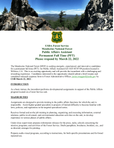 Outreach Mendocino National Forest GS.1035.5.7.9 PAO Assistant